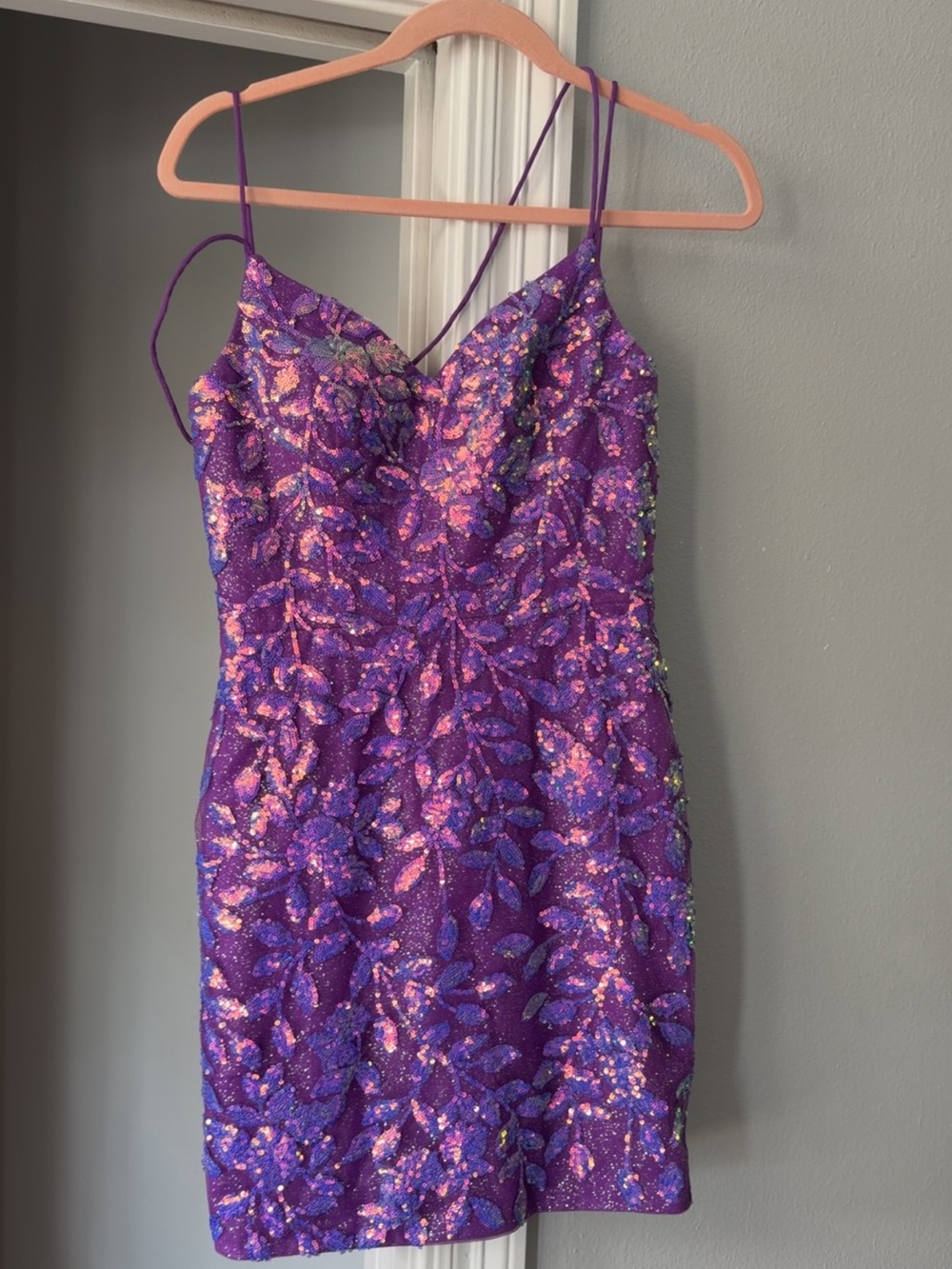 Purple Sequin Spaghetti-Strap Chemise